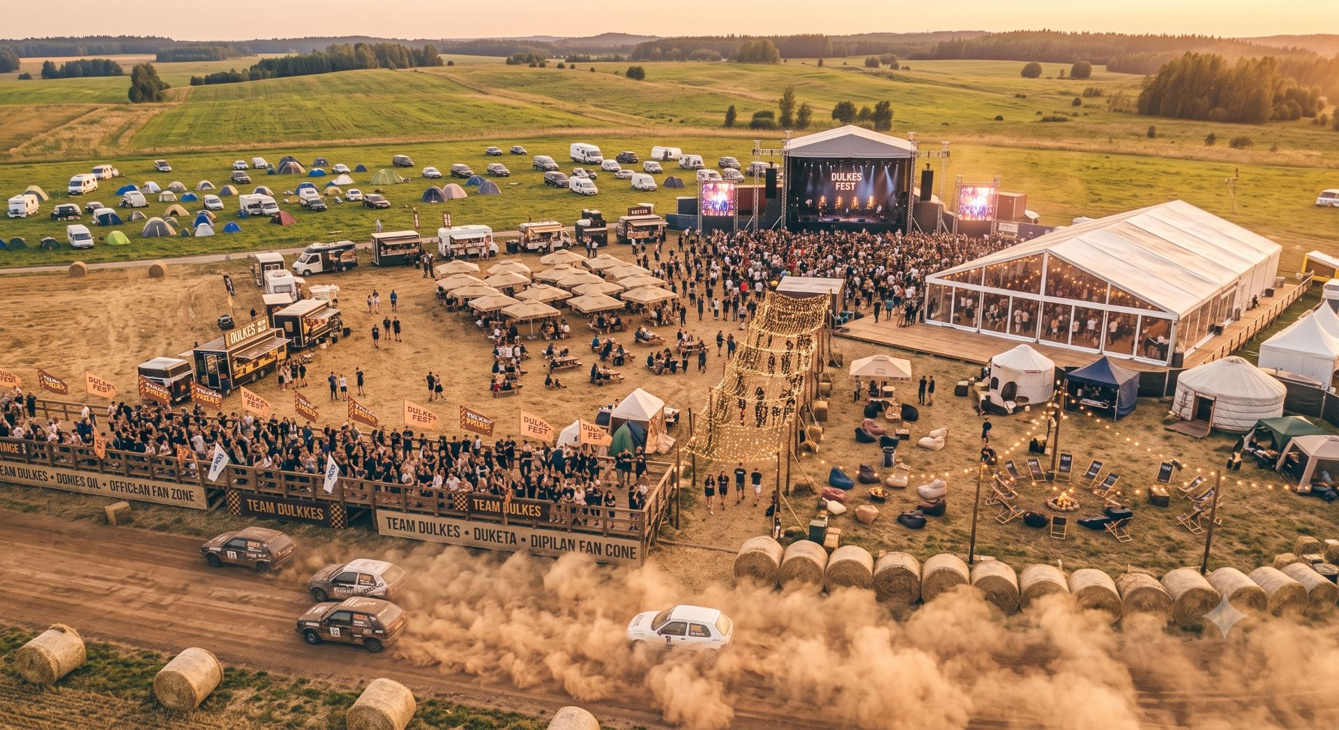 Festivalio teritorija saulėlydyje